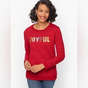 Talbots Christmas Joyful Sequins Petite Crewneck Sweatshirt